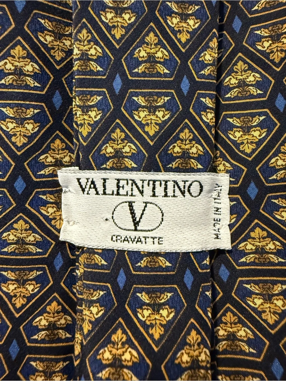 Valentino Navy and Yellow Geometric Silk Tie